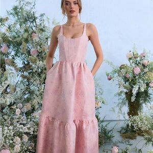 WORN ONCE: V Chapman The Avery Dress in Light Pink Windsor Brocade